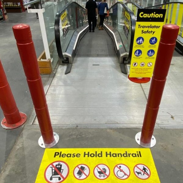 Safety barrier bollards installed in a shopping centre.