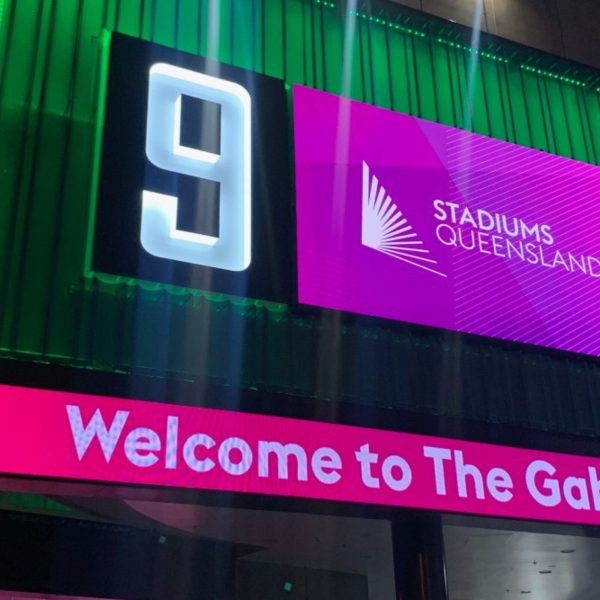 Digital signage installed on the exterior of a stadium